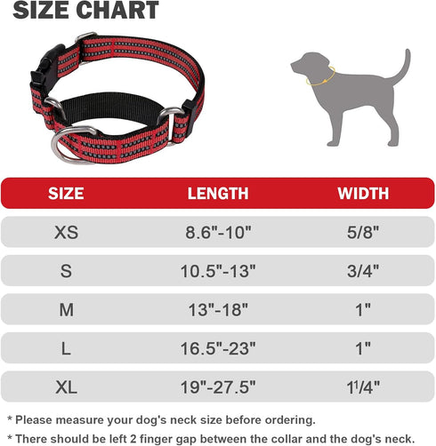 Martingale Dog Collars: Reflective Nylon with Quick Release Buckle, Adjustable No Slip Training Collar (X-Small, Red)