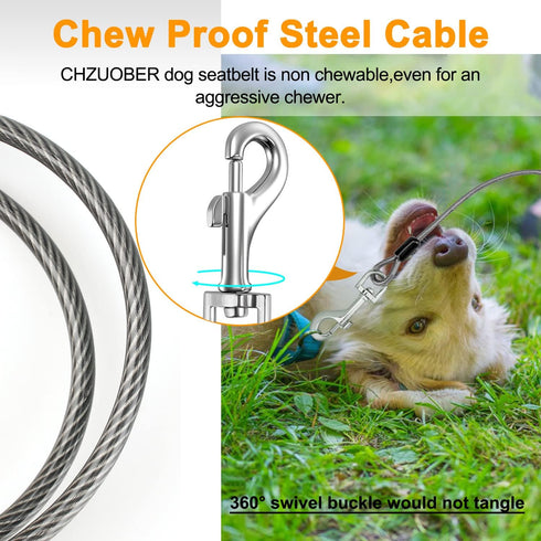 CHZUOBER 2 1 Chew Proof Dog Car Seat Belt, in Steel Cable Dog Car Accessories Headrest Restraint Dogs Car Seatbelt