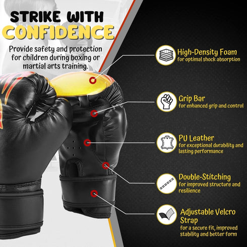 Flexzion Boxing Gloves for Kids 4oz - Training Punching Bag Mitts with Faux Leather & Wrap-Around Wrist Protection