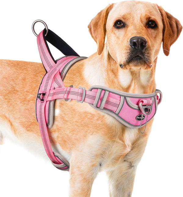 ADVENTUREMORE No Pull Dog Harness for Large Dogs, Reflective Breathable Vest with Easy Control Front Clip, Pink