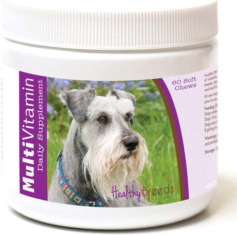 Healthy Breeds Miniature Schnauzer Multivitamin for Dogs - Vet Recommended Bacon Flavored Daily Supplement, 60 Soft