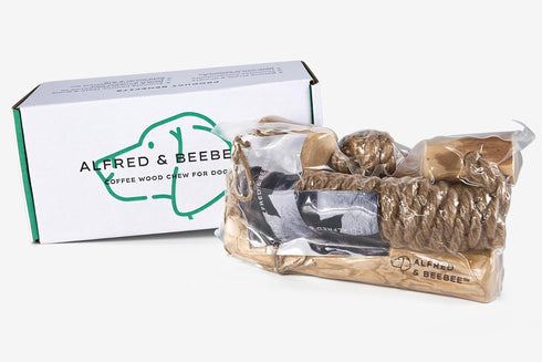 Eco-Friendly Coffee Wood Dog Chew Toy Pack - 4 Sustainable Dental Chew Toys