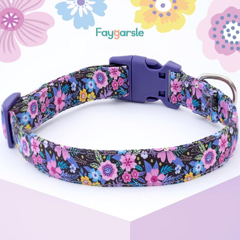 Faygarsle Cotton Dog Collar, Cute Floral Design for Small Medium Large Dogs, Soft Fancy Pet Collars for Girls, M