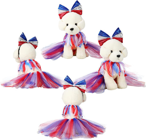 Weewooday 3 Pieces Girl Dog Costume, Patriotic 4th of July Tutu Skirt and Bowtie Headband for Small Dog Decorations