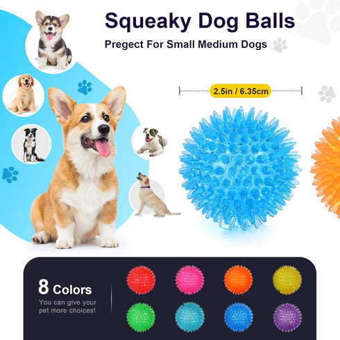 VITEVER 8 Colors 2.5” Squeaky Dog Toy Balls, Puppy Chew Toys for Teething, Durable Balls for Teeth Cleaning - Safe, BPA