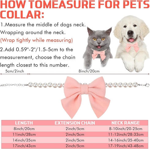 LEIFIDE Dog Pearls Collar Necklace with Pink Bow Pendant, Adjustable Jewelry for Wedding Birthday Pet Grooming (8 Inch)