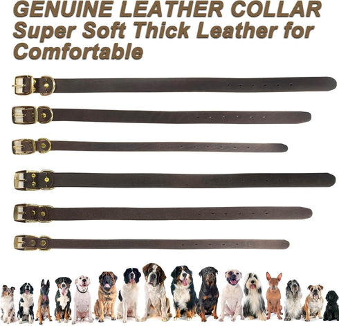 Leather Dog Collar with Heavy Duty Hardware, Full Grain Ultra Soft Genuine Cowhide Metal Buckle for Small Medium Large