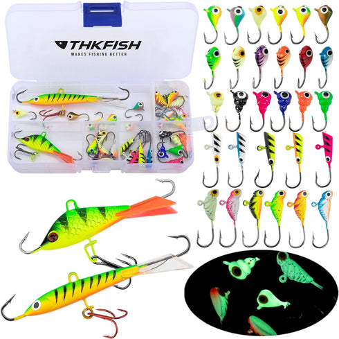 THKFISH Ice Fishing Jigs Kit - Ice Fishing Lures for Walleye, Perch, Panfish, Crappie, 50PCS/31PCS