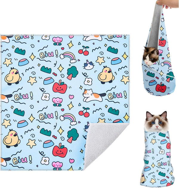 Cat Grooming Wrap for Cutting Nails, 27.5 * 27.5in Self-Adherent Cat Scratching
