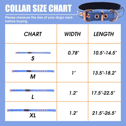 Neoprene Padded Dog Collar, Heavy Duty Nylon for Small Medium Large Dogs, Adjustable Reflective with Metal Buckle