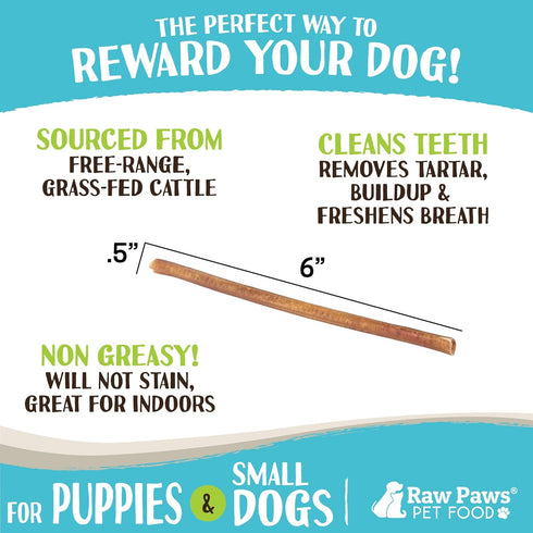 Raw Paws Standard Bully Sticks for Small Dogs - 6-Inch (10 Count), Low Odor Junior Chews, Rawhide Alternative
