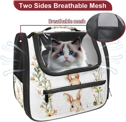 (1) Cozy Cute Baby Animal Bunny Rabbit Pet Carrier Airline Approved Soft Sided Portable Travel Pet Bag, Car Seat Safe