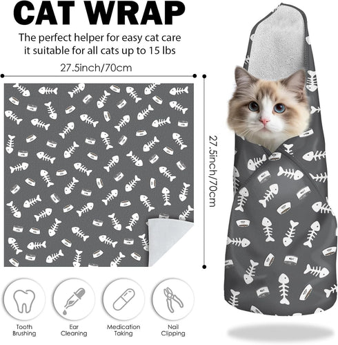 27.6"Cat (6-10 lbs) Grooming Wrap, Self Adhesive Cat Wrap for Cutting Nails, Anti-Escape Calming Cat Swaddle Wrap