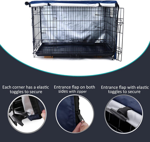 Durable Dog Crate Cover-Double Door, Waterproof Anti-UV Dog Cage Cover for 24-54 inches Crate