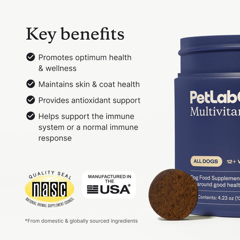 PetLab Co. 22 in 1 Dog Multivitamin - Supports Immune Response, Skin, Coat, Joints & Overall Health, Chewable Pork