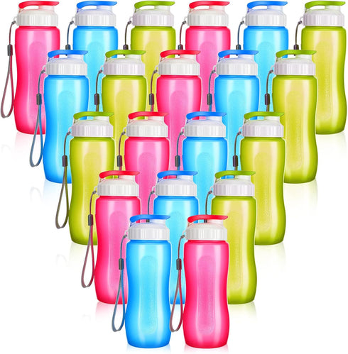 Rtteri 20 Pcs Water Bottle Bulk, 17 oz Plastic Leakproof Drink Bottles with Handle Strap, Multicolor Sports Water