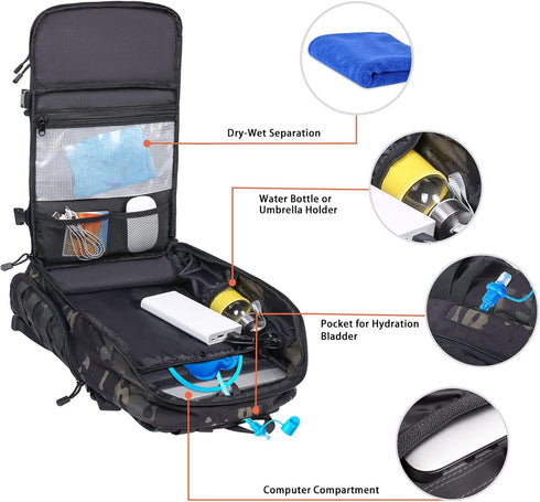 MOSISO 30L Tactical Backpack, Military Daypack with USA Flag Patch & USB Charging Port, Night Camouflage