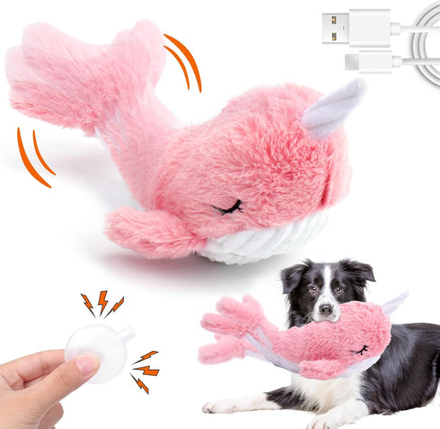 Mity Rain 2 in 1 Interactive Dog Toys, Plush Squeaky Fish Toy, Rechargeable Wiggly Pink for Small Medium Large Dogs