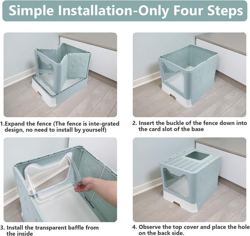 2-in-1 Foldable Cat Litter Box with Lid, Enclosed Potty, Large Top Entry Anti-Splashing Toilet, Easy to Clean Including
