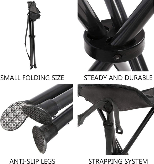 225 lbs Portal Tall Folding Tripod Stool for Outdoor Camping Walking Hunting Hiking Fishing Travel, Support