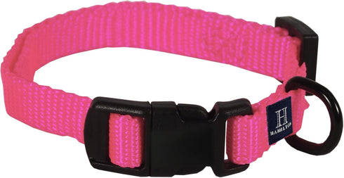 Hamilton Adjustable Nylon Dog Collar for Small Medium Large Dogs, Hot Pink, 3/8" Wide x 7-12" Neck