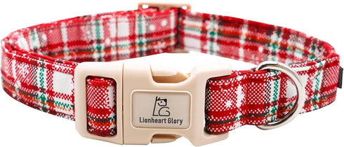 Lionheart Glory Christmas Plaid Dog Collar, Adjustable Soft Pet Gift, Red for Small Medium Large Dogs