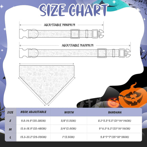 Halloween Dog Collar with Detachable Bandana, Adjustable Soft Pet Collar Set for Small Medium Large Dogs