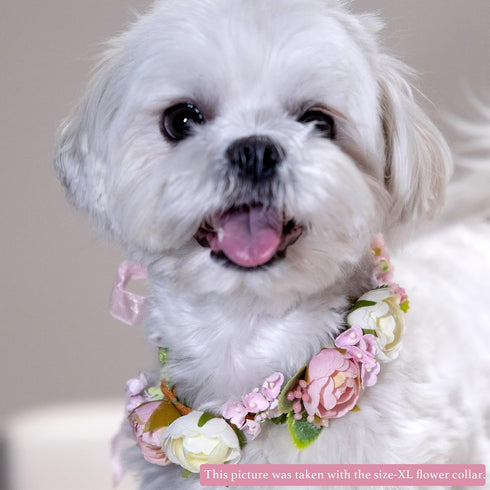 Pet Flower Collar with Adjustable Ribbon, Small Dog Wedding Attire Wreath Bow, Pink Floral Collar for Small Dogs, Cats,
