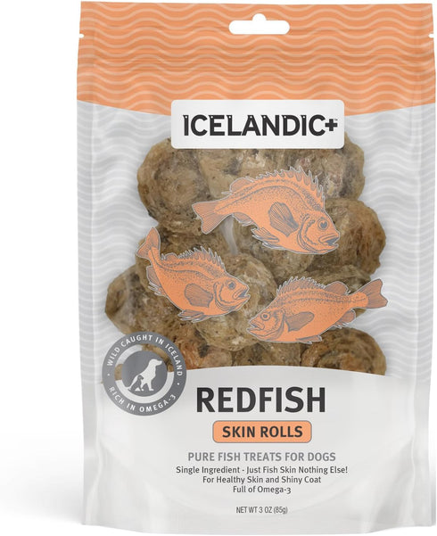 Icelandic+ Skin Rolls: Redfish Dog Treats, 3oz Bag, Pure Wild-Caught Air-Dried Fish, Single Ingredient Snacks