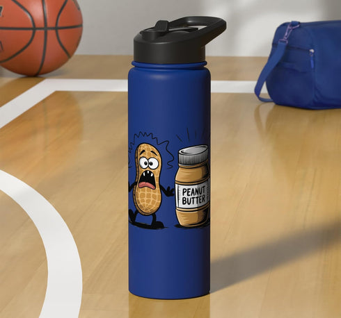 Peanut Butter Peanut Foodie Funny Surprised Peanut Looking At Peanut Butter Stainless Steel Insulated Water Bottle