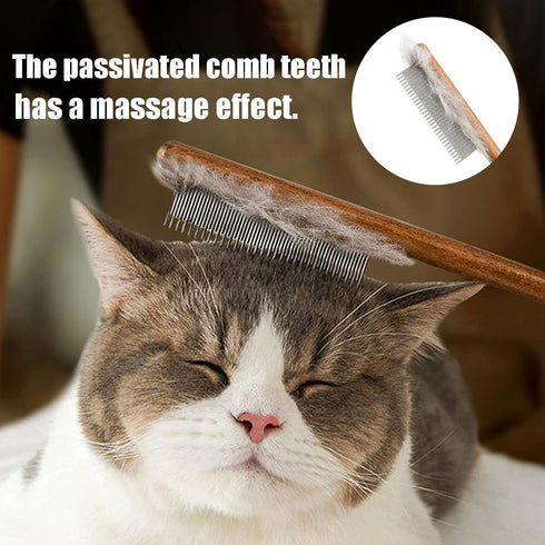 3 Pack Solid Wood Combs for Cats and Dogs - Tangle and Knot Remover - Flea Lice Comb with Rounded Stainless Steel Teeth