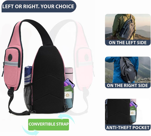 Backpack 17 11" Sling for Women & Men, Crossbody Travel Bag with Water Bottle Holders, Pockets, Quick-Access Phone
