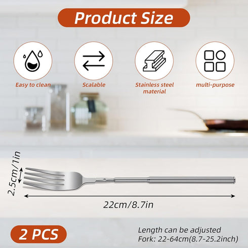 Quilax 2 Set, 25.3 Pcs Extendable Fork Stainless Steel Telescoping Fork, Extends to In Long Expandable Forks Camping