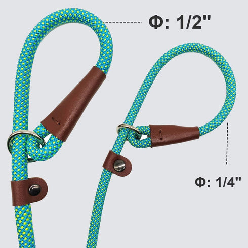 BTINESFUL 7FT Slip Lead Dog Leash, Strong Nylon Rope, 1/4 & 1/2 inch Diameter for Small Medium Large Dogs - Green Dot