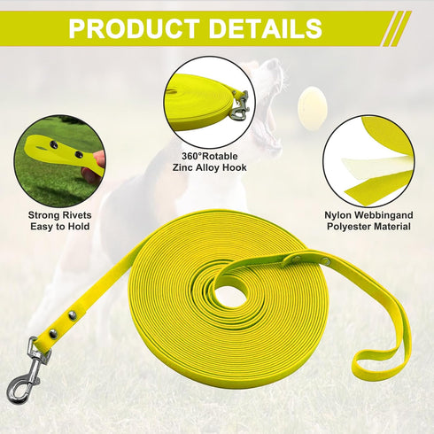 Dog Training Leash, Waterproof Long Leash for Recall Training, TPU Material, 50FT (Yellow)