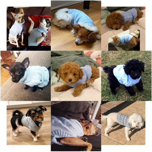 Small Dog Sweaters Knitted Pet Cat Warm Sweatshirt for Winter, Kitten Puppy Sweater (Small, Light Blue)