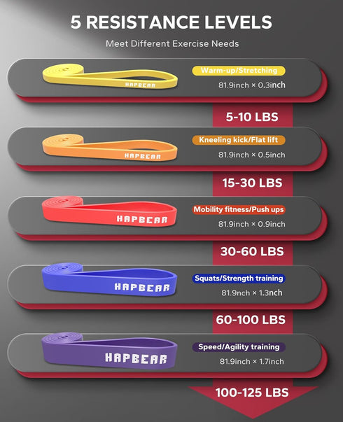 HAPBEAR Pull Up Assistance Bands, Resistance Bands Set of 5 for Working Out, Stretching, Physical Therapy