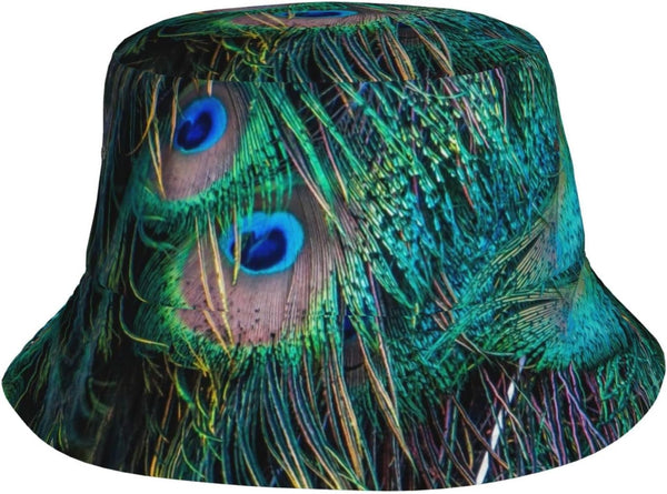 Peacock Feathers Bucket Hat Packable Sun Cap for Men Women Printed Fisherman Outdoor Beach
