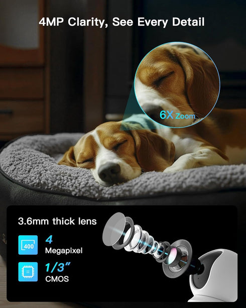ARENTI 5G 4MP 2-Way 64G Storage(P2Q 64G 1PC) Pet Camera, No Subscription Indoor Security Camera for Dog/Cat/Baby, Free