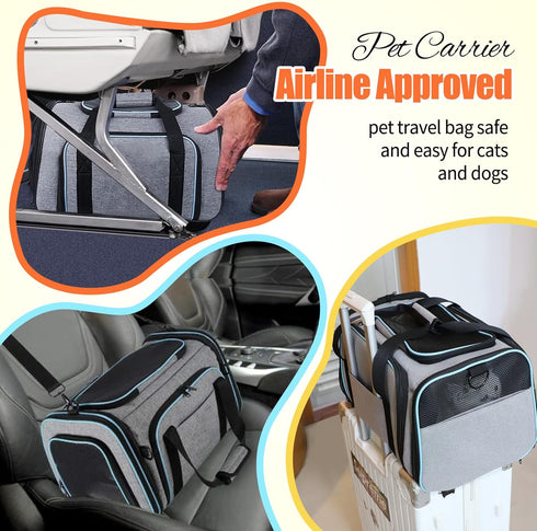 3 2 Pet Carrier Airline Approved, Expandable Foldable Soft-Sided Dog Carrier, Open Doors, Reflective Tapes, Pet Travel