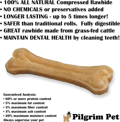 5-Pack of Premium Compressed Rawhide Bones for Dogs - Long Lasting 100% All Natural Bones for Aggressive Chewers, Large