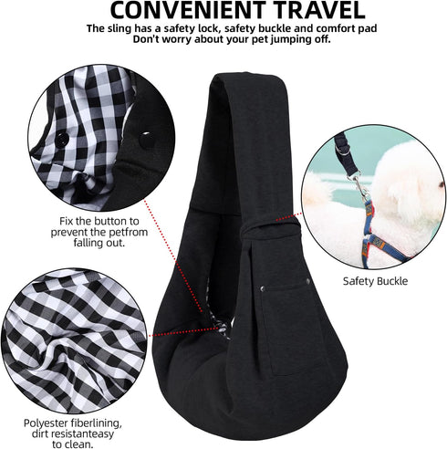 Reversible Dog Carrier Sling, Puppy Purse with Storage Pocket, Hands-Free Carrier for Small Dogs and Cats, Travel