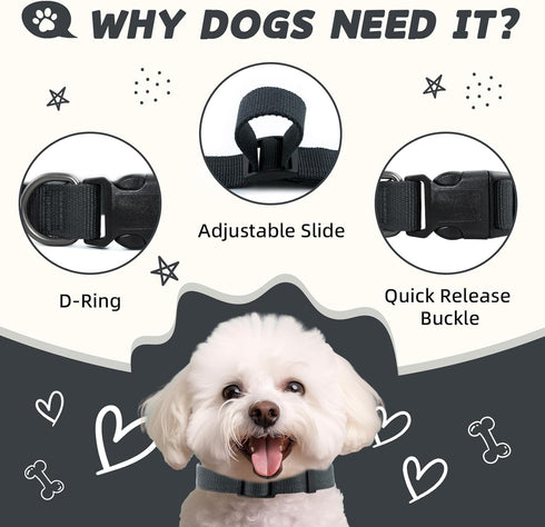 Grey Dog Collar for Small Dogs, Soft and Breathable Adjustable Collar with Quick Release Buckle (90% Rayon, 10%