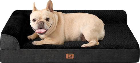 EHEYCIGA Memory Foam Dog Beds for Medium Dogs - Orthopedic Waterproof Egg Crate Couch Bed with Washable Cover, Black