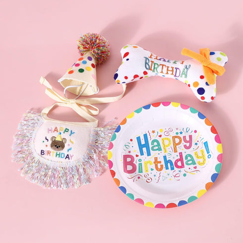 Cat Birthday Bandana Scarf and Party Hat Set, Cute Tassels Bib Scarf for Cat Birthday Party Decorations
