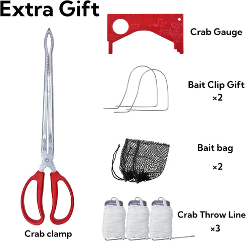 AQWXC 24" 20" 50' Double Ring Crab Trap - Steel Ring Crab Net, Top, Bottom, Rope, Clip, Gauge for Dungeness, Rock