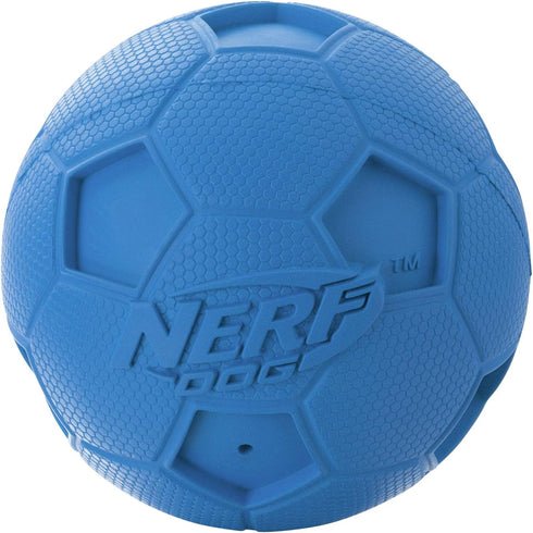Nerf Dog Soccer Ball Toy, Interactive Squeaker, 2.5 Inches, Medium/Large Breeds, Two Pack, Blue & Red