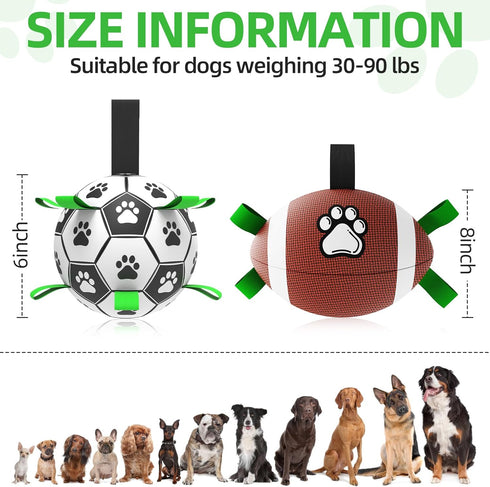 QDAN Dog Soccer Ball Football Set, 2 PCS Dog Balls with Strap for Tug of War, Soccer Ball Toys for Small Medium Large