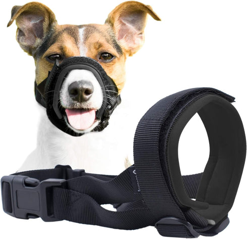 Gentle Muzzle Guard for Dogs, Soft Neoprene Padding, Secure Comfort Fit, Training Guide (M+, Grey)