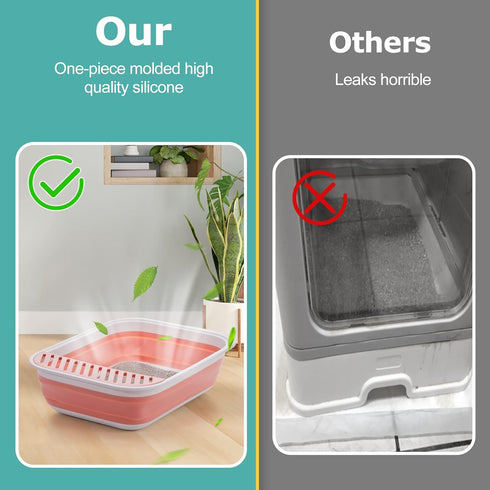 Open Top Cat Litter Box, Large Foldable Cat Potty Height-Adjustable Sides Anti-Splash, Open Air Kitty Litter Pan No